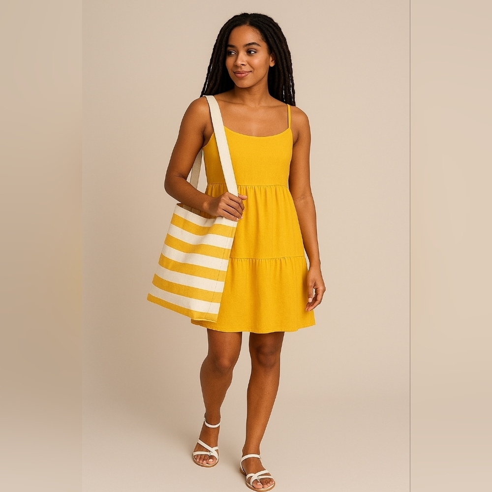 Yellow and White Striped Beach Bag
